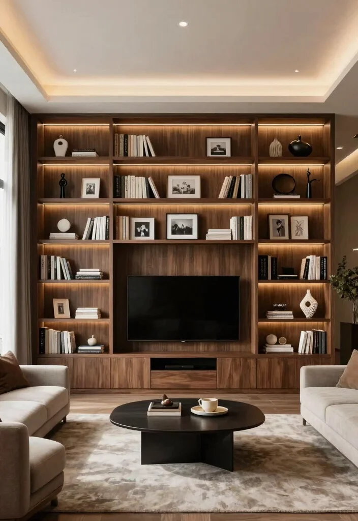 16 TV and Bookshelf Wall Ideas With Smart Layout - 2. Bookshelf with Integrated TV Unit 1