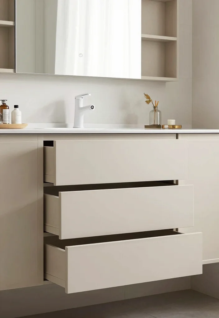 17 Mirror Cupboard Bathroom Ideas With Hidden Storage - 10. Practical Drawer Integration 1