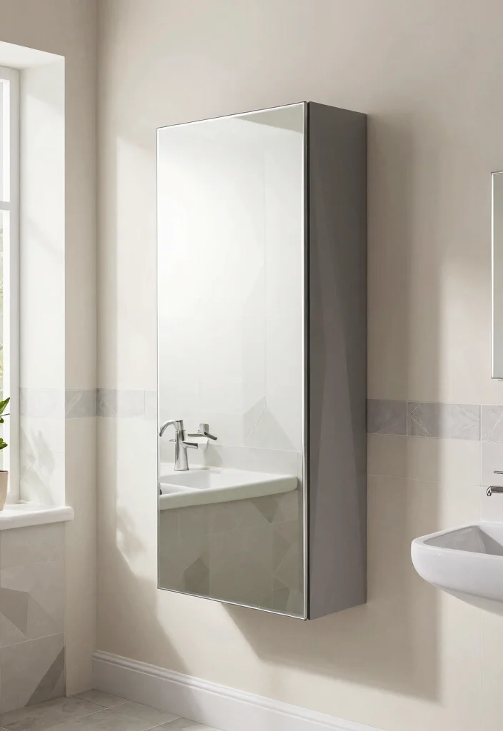 17 Mirror Cupboard Bathroom Ideas With Hidden Storage - 12. Geometric Shapes for a Modern Edge 1