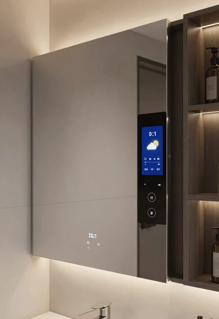 17 Mirror Cupboard Bathroom Ideas With Hidden Storage - 15. Smart Tech Integration 1