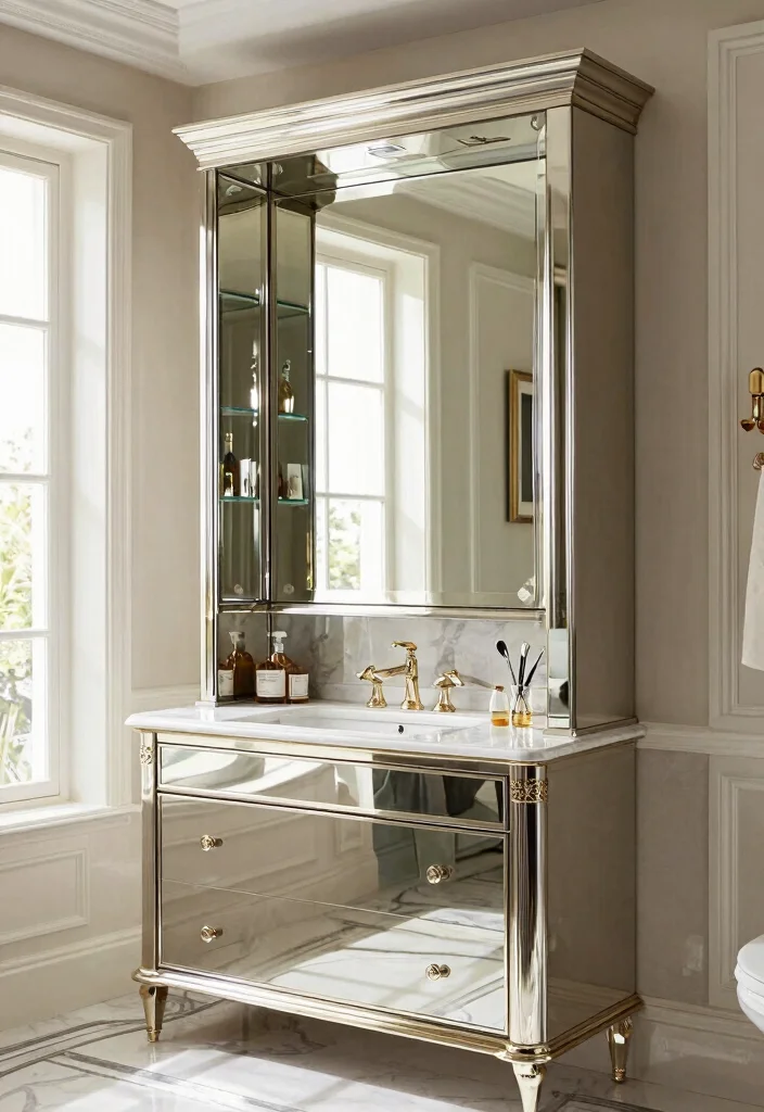 17 Mirror Cupboard Bathroom Ideas With Hidden Storage - 17. Elegant Finishes for a Luxurious Touch 1