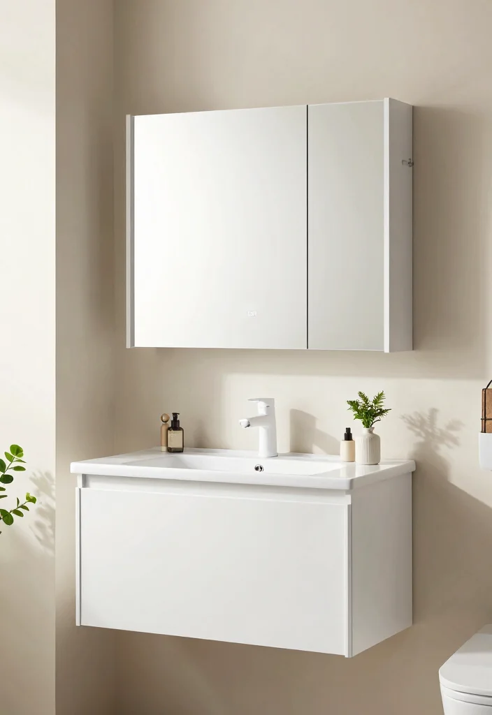 17 Mirror Cupboard Bathroom Ideas With Hidden Storage - 2. Sleek Floating Mirror Cupboards 1
