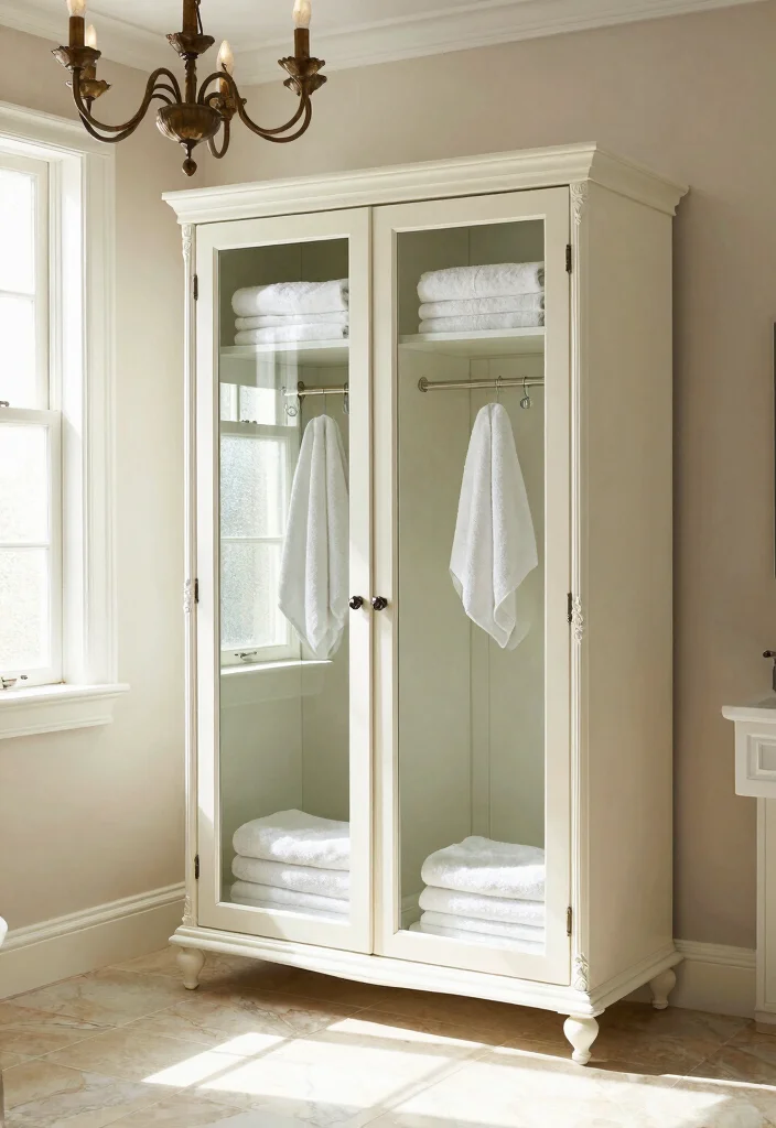 17 Mirror Cupboard Bathroom Ideas With Hidden Storage - 3. Mirrored Wardrobe Style Cupboard 1