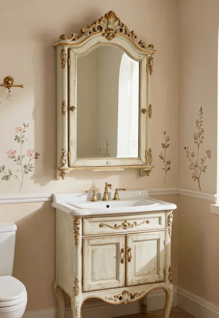 17 Mirror Cupboard Bathroom Ideas With Hidden Storage - 6. Vintage-Inspired Mirror Cupboards 1