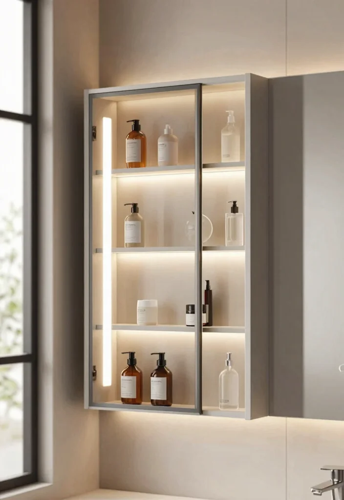 17 Mirror Cupboard Bathroom Ideas With Hidden Storage - 8. Integrated Lighting for Functional Style 1