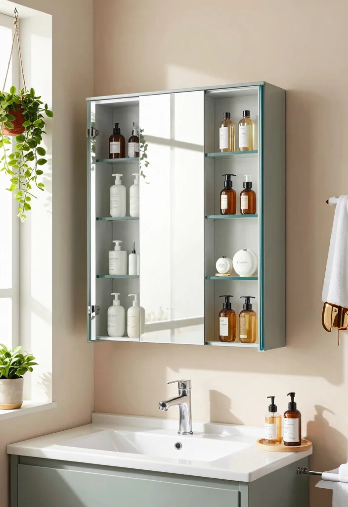 17 Mirror Cupboard Bathroom Ideas With Hidden Storage - 9. Glass-Fronted Mirror Cupboards 1