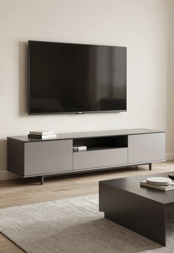 17 TV Unit Table Ideas With Stylish Storage - 15. Modern Lines and Geometric Shapes for Trendy Appeal 1