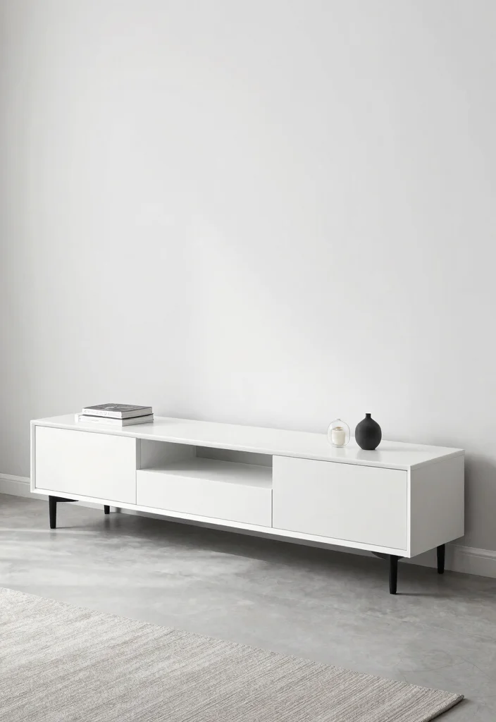 17 TV Unit Table Ideas With Stylish Storage - 16. Minimalist Design with Hidden Cables 1