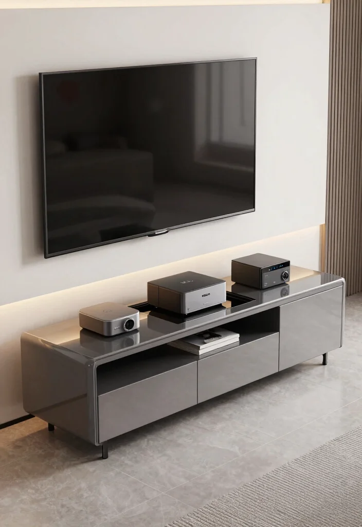 17 TV Unit Table Ideas With Stylish Storage - 6. Smart TV Unit Tables with Tech Integration 1