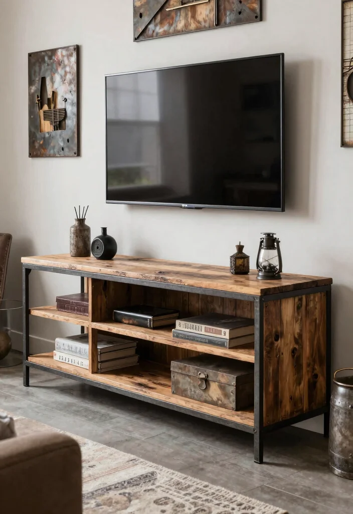 17 TV Unit Table Ideas With Stylish Storage - 8. Industrial Style TV Tables for Edge 1