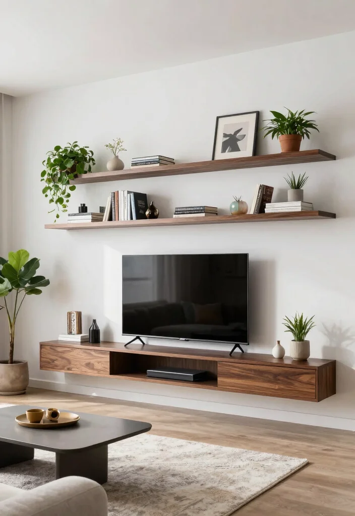 17 Wall TV Unit Design 2026 Trending Ideas That Elevate Your Living Room - 1. Floating Shelves for a Sleek Look 1