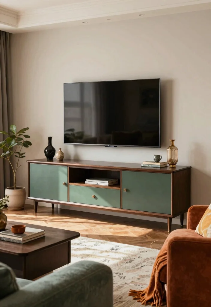 17 Wall TV Unit Design 2026 Trending Ideas That Elevate Your Living Room - 11. Vintage Accents in Modern Units 1