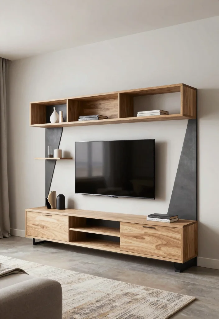 17 Wall TV Unit Design 2026 Trending Ideas That Elevate Your Living Room - 9. Geometric Shapes for Unique Flair 1