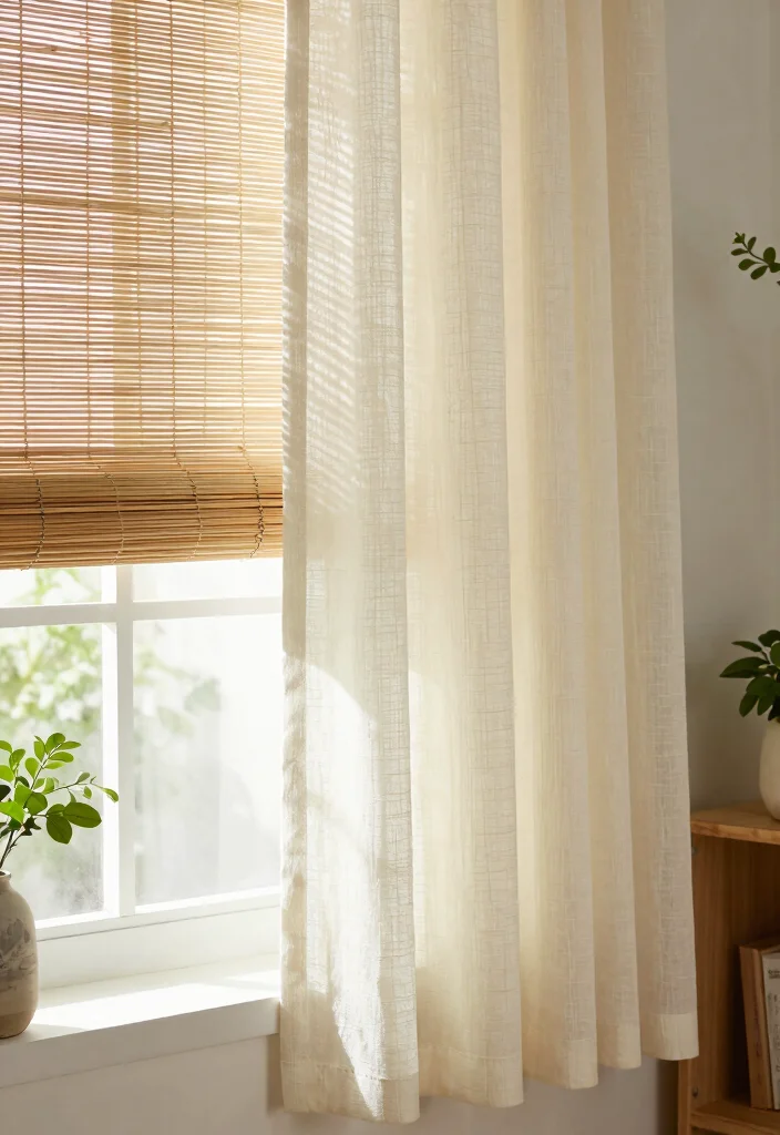 18 Blinds With Curtains Ideas That Layer Beautifully - 1. Organic Cotton Curtains with Bamboo Blinds 1