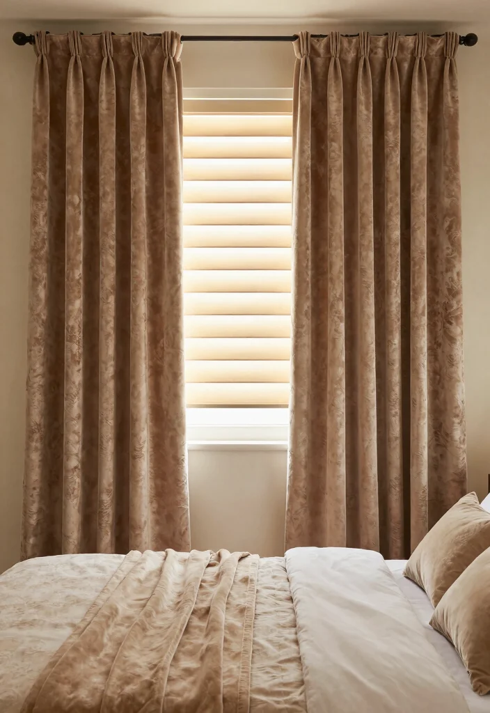 18 Blinds With Curtains Ideas That Layer Beautifully - 10. Crushed Velvet Curtains with Honeycomb Blinds 1