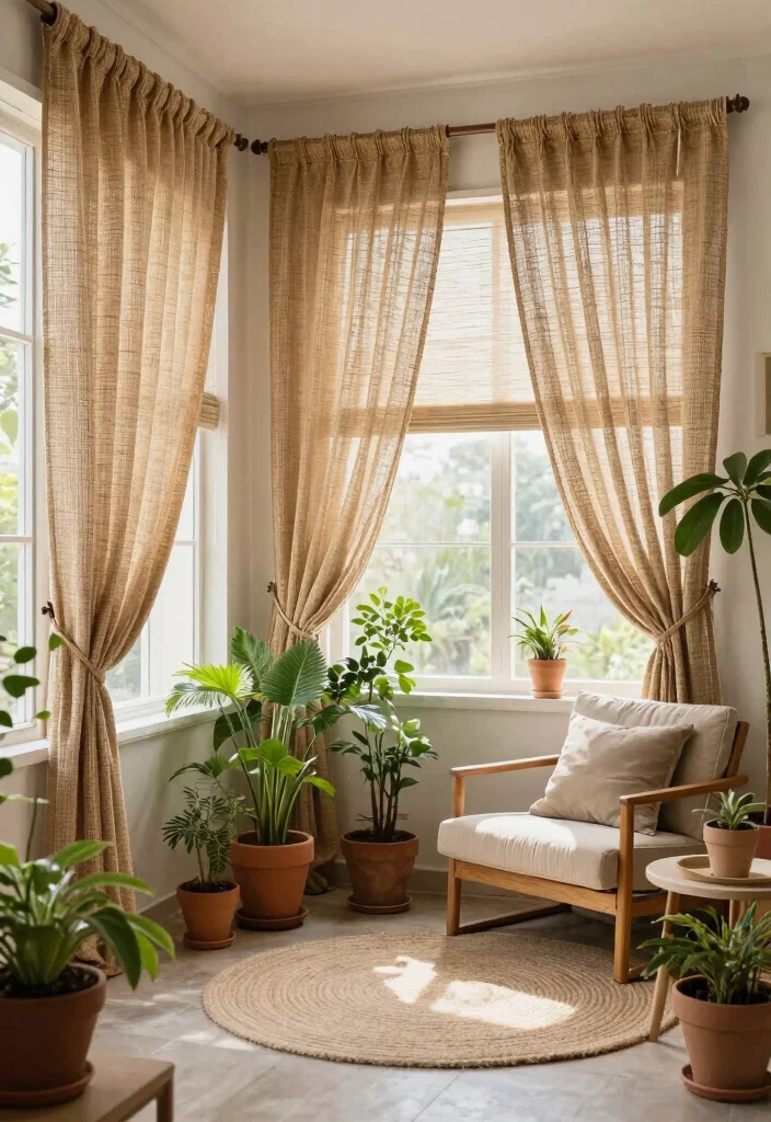 18 Blinds With Curtains Ideas That Layer Beautifully - 11. Jute Curtains with Sheer Blinds 1