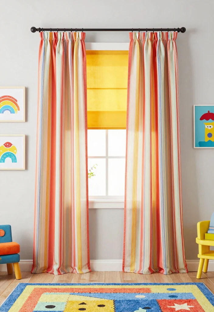 18 Blinds With Curtains Ideas That Layer Beautifully - 12. Striped Curtains with Mini Blinds 1