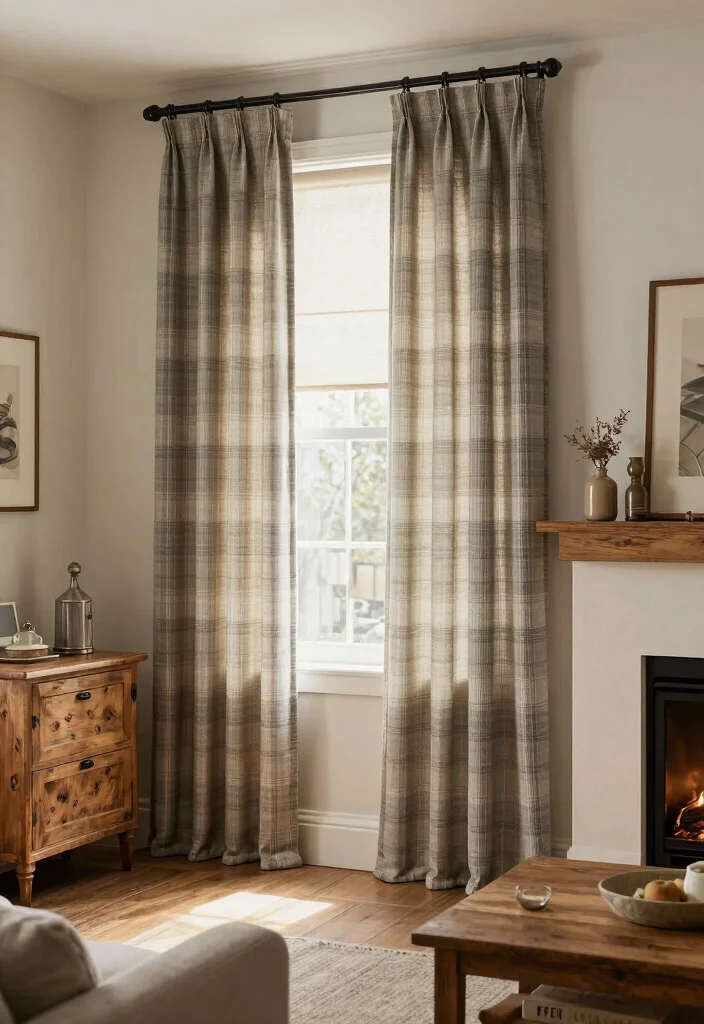 18 Blinds With Curtains Ideas That Layer Beautifully - 13. Plaid Curtains with Roller Shades 1