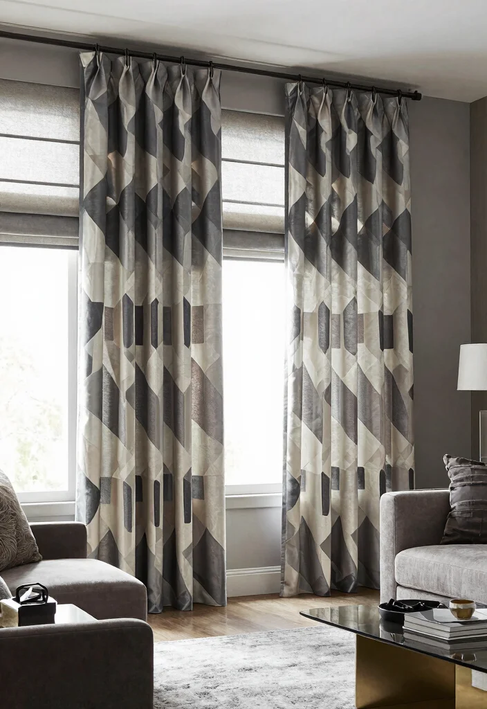 18 Blinds With Curtains Ideas That Layer Beautifully - 17. Geometric Curtains with Roman Shades 1
