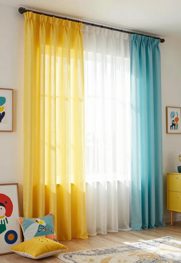 18 Blinds With Curtains Ideas That Layer Beautifully - 18. Color Block Curtains with Translucent Blinds 1