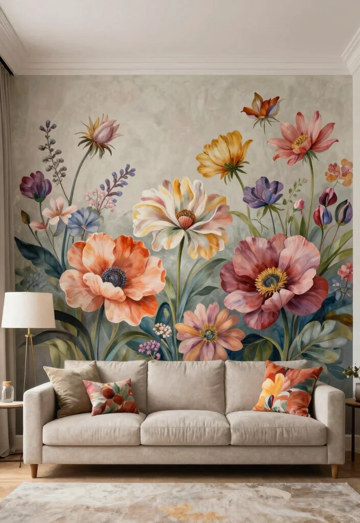 18 Floral Wall Decor Ideas That Add Romantic Touch - 11. Classic Floral Mural 1