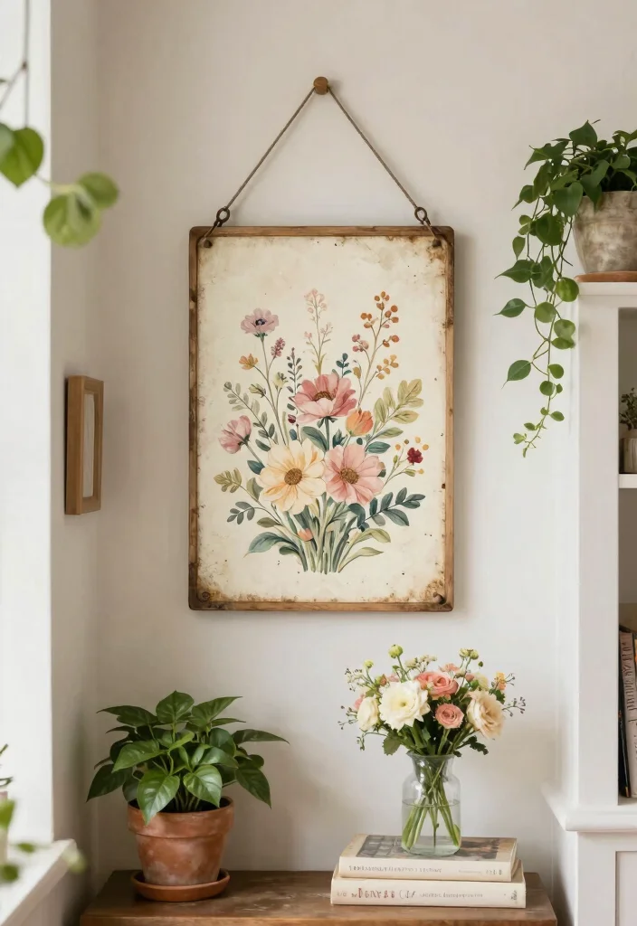 18 Floral Wall Decor Ideas That Add Romantic Touch - 15. Vintage Floral Signage 1