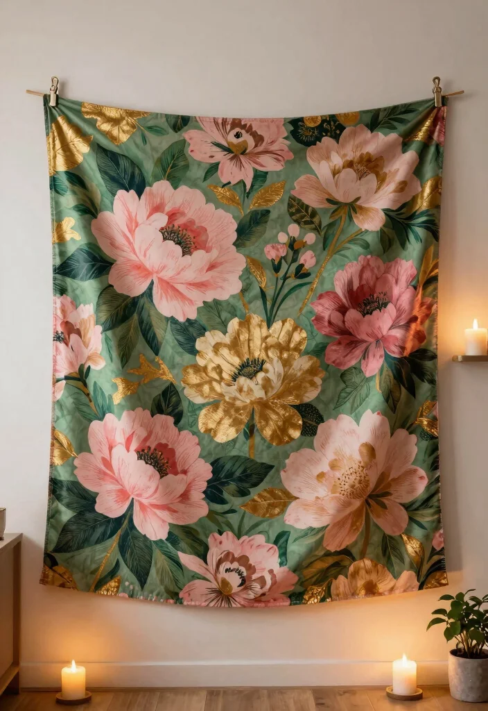 18 Floral Wall Decor Ideas That Add Romantic Touch - 3. Floral Tapestry Wall Hangings 1