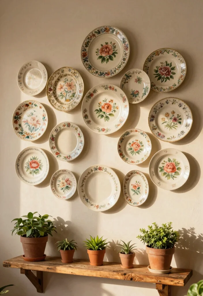 18 Floral Wall Decor Ideas That Add Romantic Touch - 7. Vintage Flower Plates as Wall Art 1