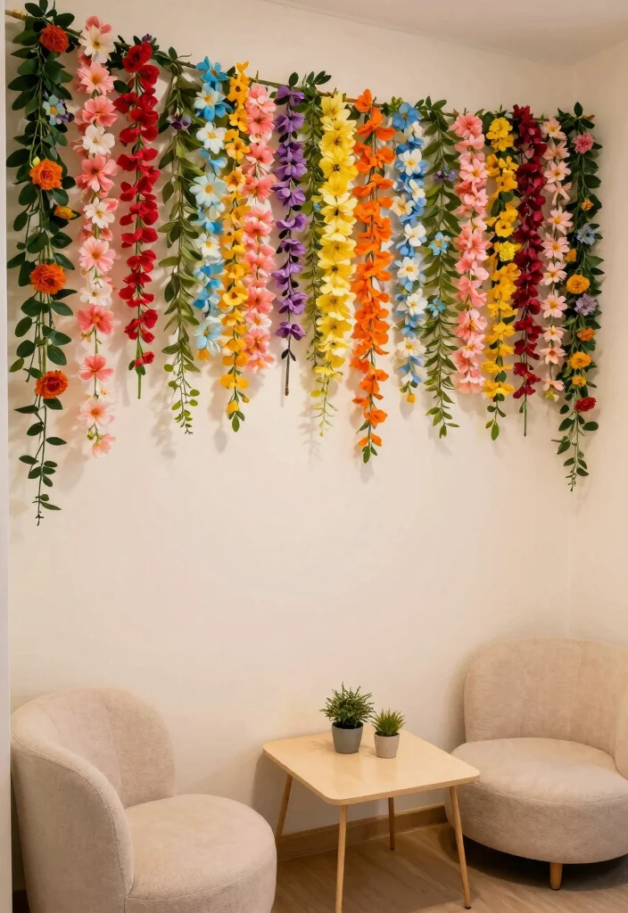 18 Floral Wall Decor Ideas That Add Romantic Touch - 9. Flower Garland for a Whimsical Touch 1