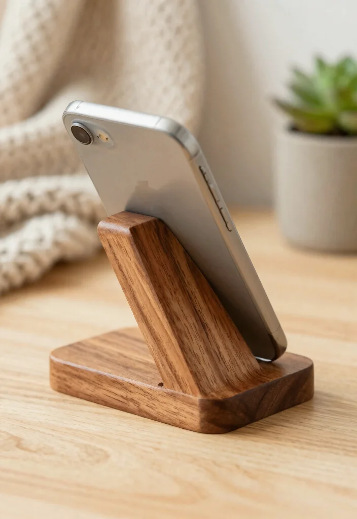 18 Phone Stand Design Ideas That Look Sleek & Creative - 1. Elegant Wooden Phone Holder 1