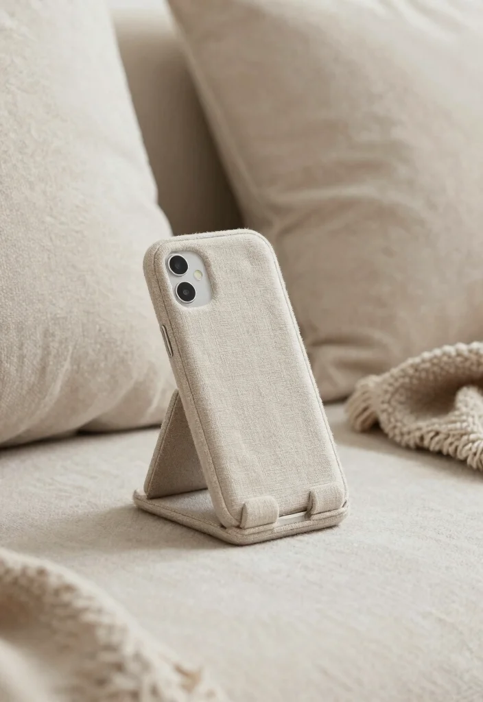 18 Phone Stand Design Ideas That Look Sleek & Creative - 12. Textured Fabric Stands 1