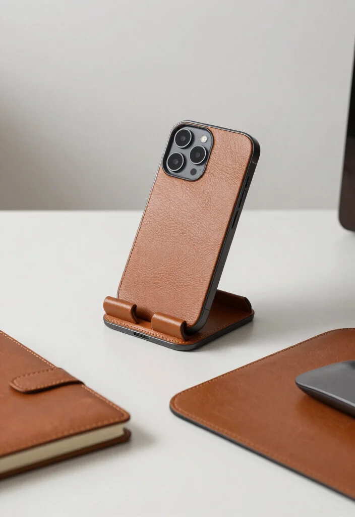 18 Phone Stand Design Ideas That Look Sleek & Creative - 14. Leatherette Phone Stands 1