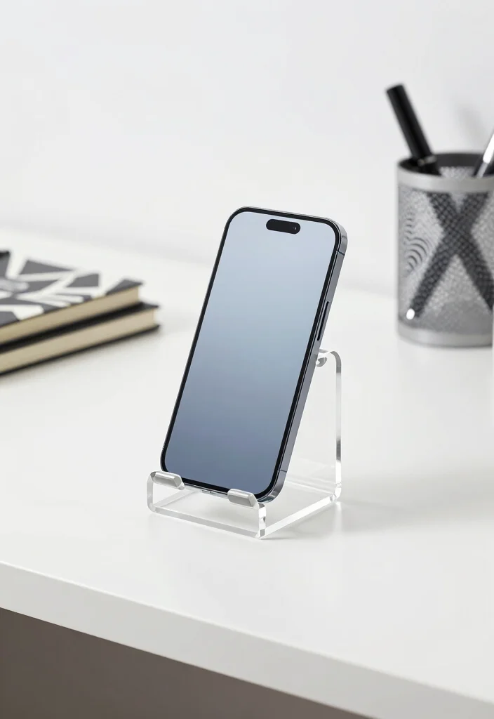 18 Phone Stand Design Ideas That Look Sleek & Creative - 2. Modern Acrylic Stand 1
