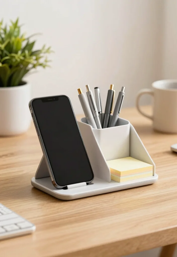 18 Phone Stand Design Ideas That Look Sleek & Creative - 4. Multifunctional Desk Organizer 1