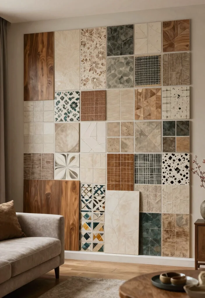 18 Photo Tiles Wall Decor Ideas That Create a Personal Gallery - 10. Layered Textures and Patterns 1