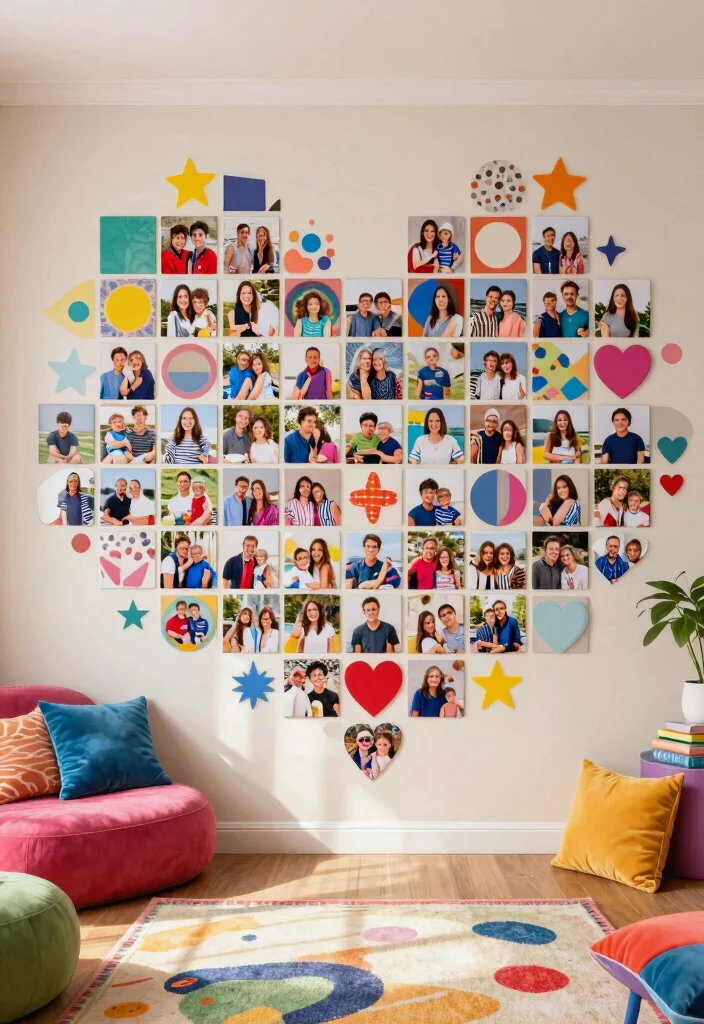 18 Photo Tiles Wall Decor Ideas That Create a Personal Gallery - 12. Whimsical Shapes and Layouts 1