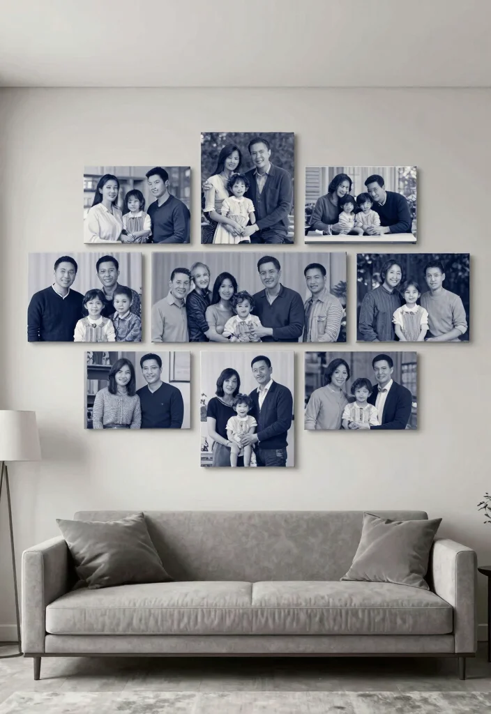 18 Photo Tiles Wall Decor Ideas That Create a Personal Gallery - 13. Monochrome Elegance 1