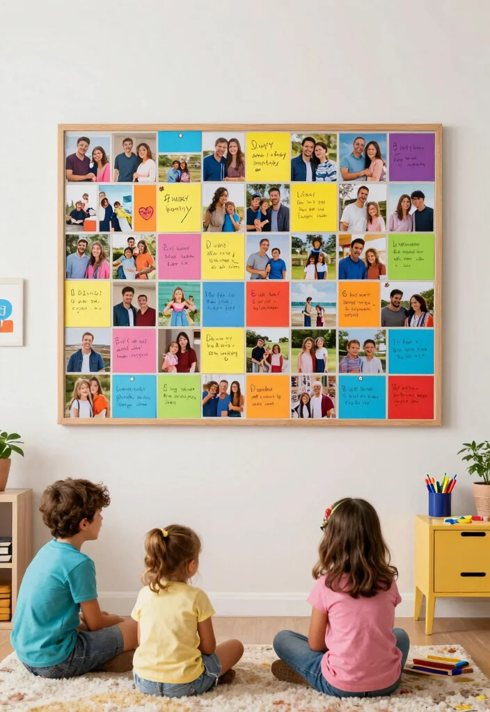 18 Photo Tiles Wall Decor Ideas That Create a Personal Gallery - 14. Interactive Family Memory Board 1