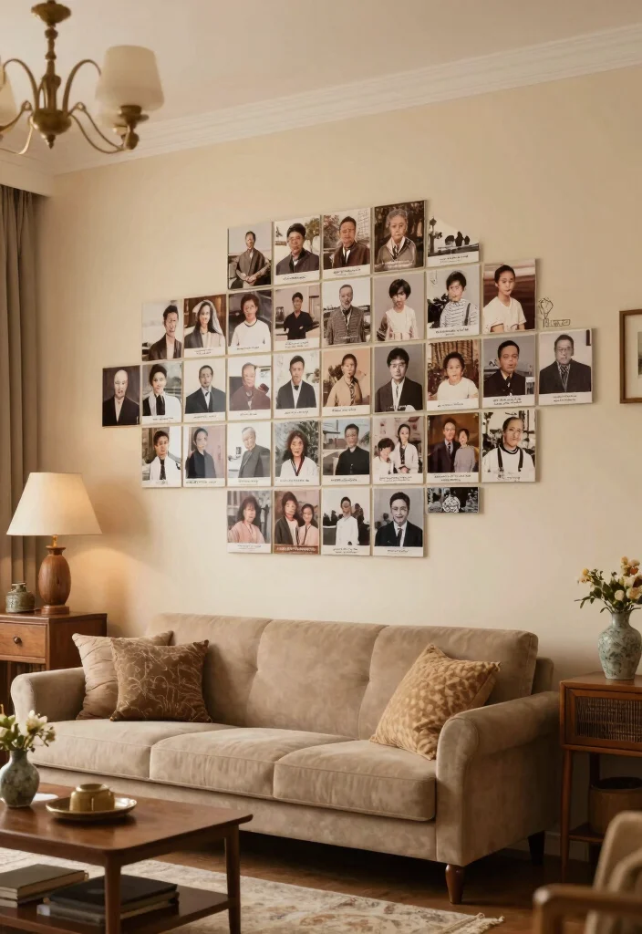 18 Photo Tiles Wall Decor Ideas That Create a Personal Gallery - 18. The Family Legacy Wall 1
