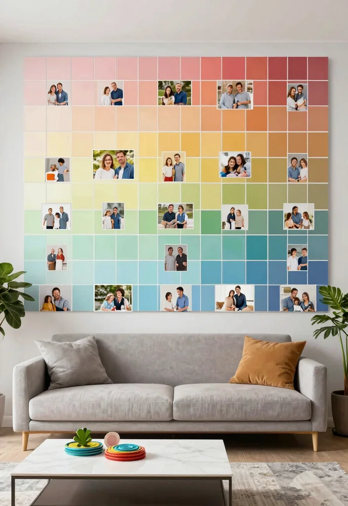 18 Photo Tiles Wall Decor Ideas That Create a Personal Gallery - 3. Color-Coded Arrangement 1