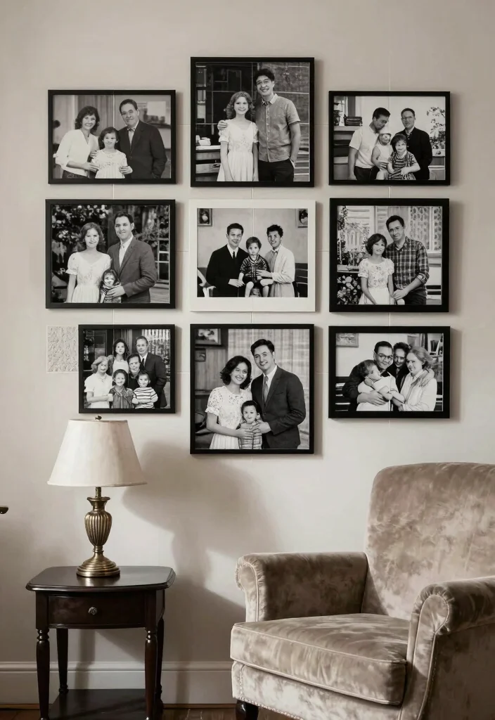 18 Photo Tiles Wall Decor Ideas That Create a Personal Gallery - 4. Vintage Black and White Collection 1