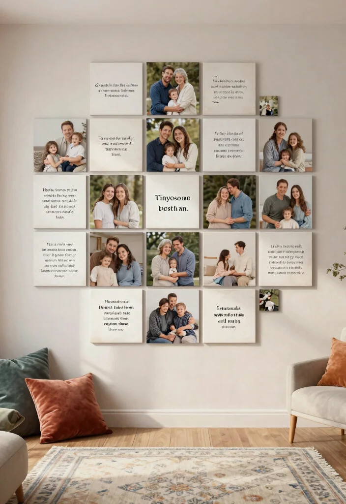 18 Photo Tiles Wall Decor Ideas That Create a Personal Gallery - 5. Inspirational Quotes and Memories 1