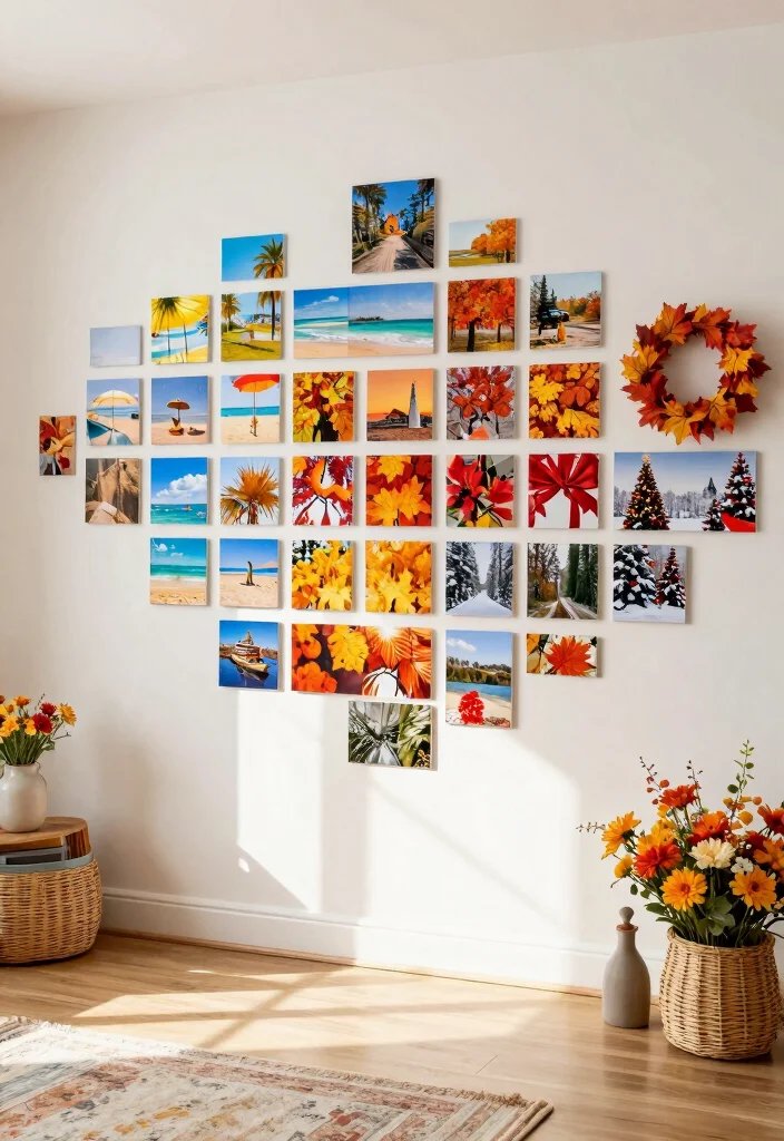 18 Photo Tiles Wall Decor Ideas That Create a Personal Gallery - 6. Seasonal Gallery Theme 1