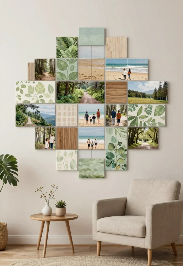 18 Photo Tiles Wall Decor Ideas That Create a Personal Gallery - 8. Nature-Inspired Photo Tiles 1