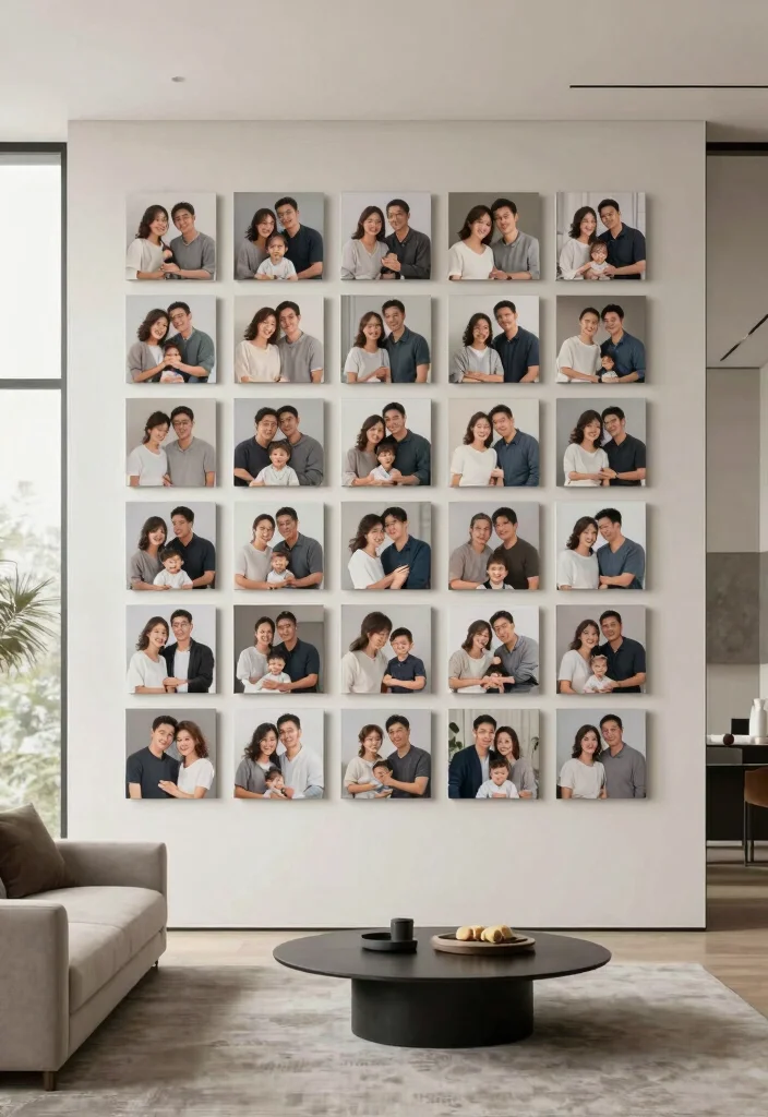 18 Photo Tiles Wall Decor Ideas That Create a Personal Gallery - 9. Grid Layout for Minimalist Style 1