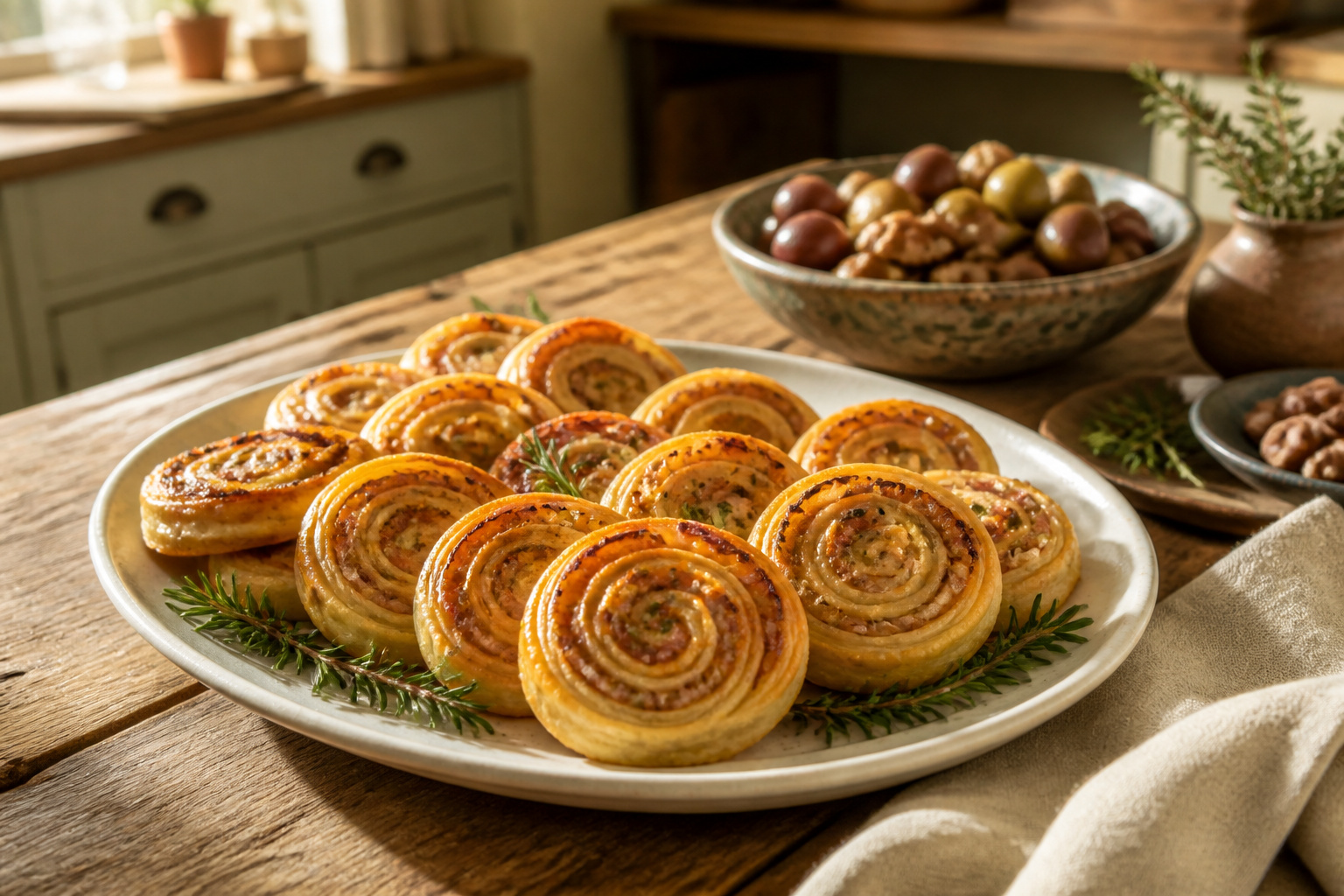 A variety of Thanksgiving appetizers arranged on a table.